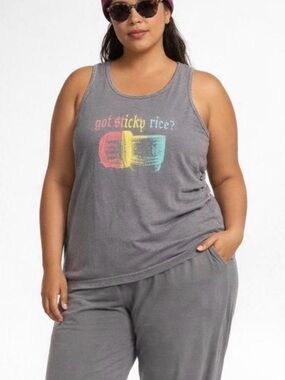 Got Sticky Rice? Graphic Tank Top - Black with Red/Yellow/Teal Print